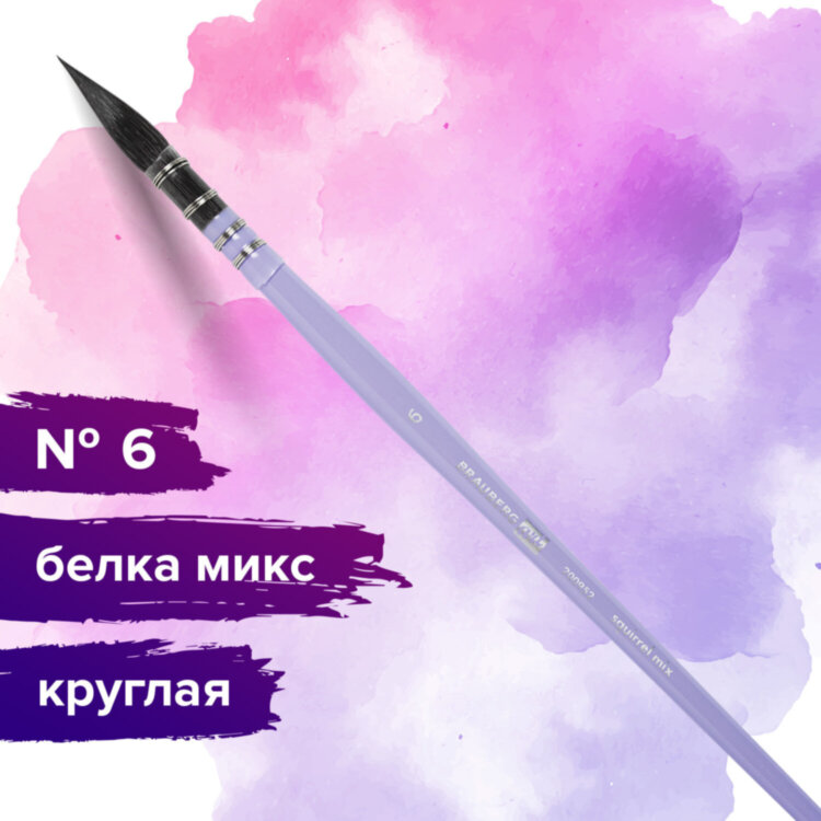 Кисть художественная профессиональная, белка, микс, круглая, № 6, BRAUBERG ART CLASSIC, 200952, 200952