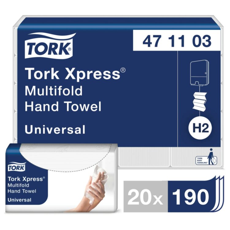 Полотенца бумажные (1 пачка, 190 листов) TORK (H2) UNIVERSAL, 2-слойные, цвет натуральный, 23,4х21,3 см, Z-сложение, 471103, 127070